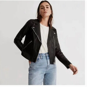 Madewell Washed Leather Motorcycle Jacket XS Black NWT E0488 Capsule Minimalist